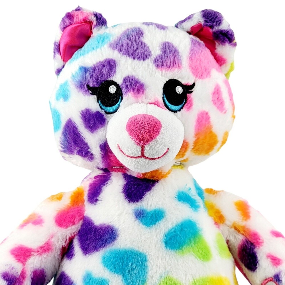 Lot of 2 Build a Bears Rainbow Hearts Kitty Cat & Hot Pink Leopard Stuffed Plush - Picture 6 of 15